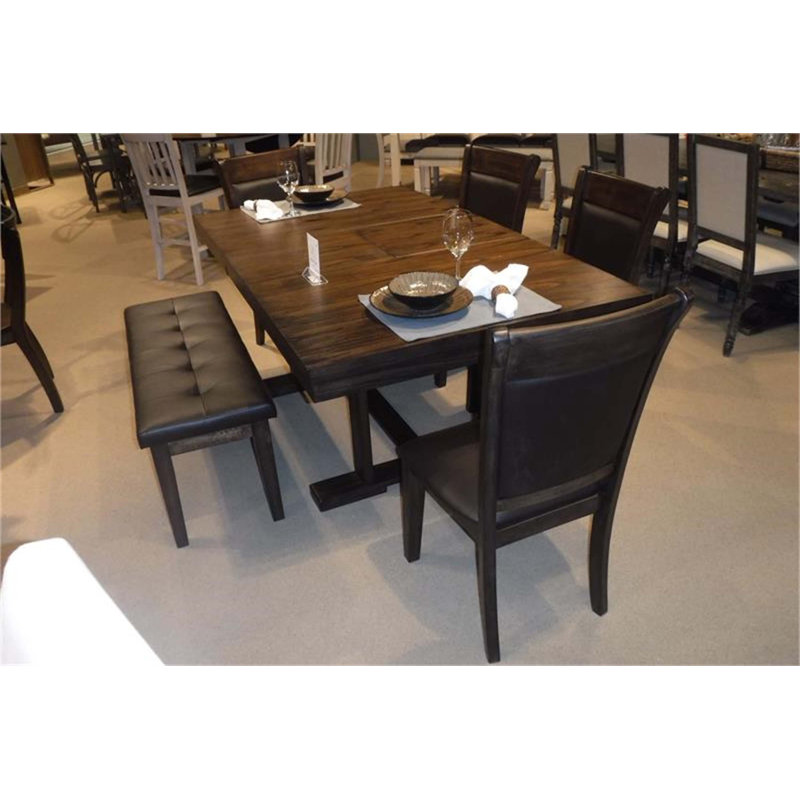 Ensemble de salle à manger 6 pièces transitionnel comprenant une table avec rallonge, banc et 4 chaises d'appoint rembourrées pour des espaces de salle à manger polyvalents