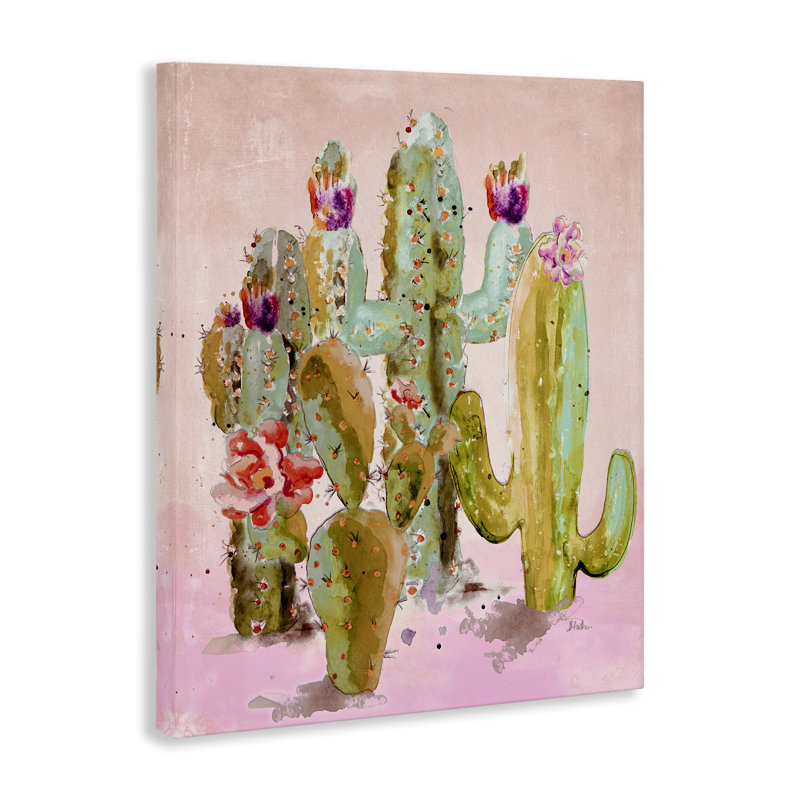 «Fun Floral Cacti», art mural sur toile par Patricia Pinto, H 30 po x l 24 po