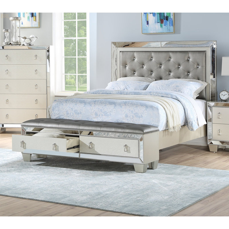 Glamour en similicuir et tête de lit capitonnée FB 1Pc, Très grand lit