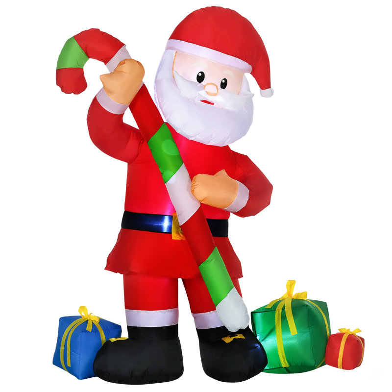 Décoration de Noël gonflable pour l'extérieur 6 pi Père Noël avec canne en bonbon, décoration de Noël de jardin gonflable à DEL