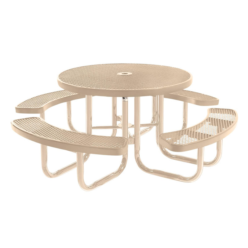 Table de pique-nique ronde de 117 cm (46 po), extensible, beige, Expanded Metal, Tanné