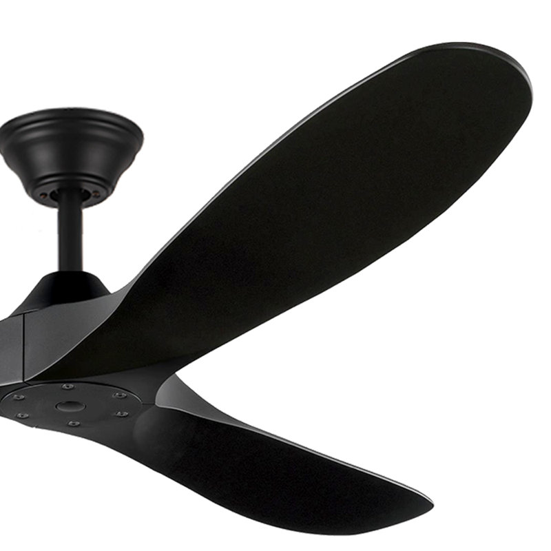 Grand ventilateur de plafond en bois massif à 3 pales avec télécommande, 60", Noir avec pales noires