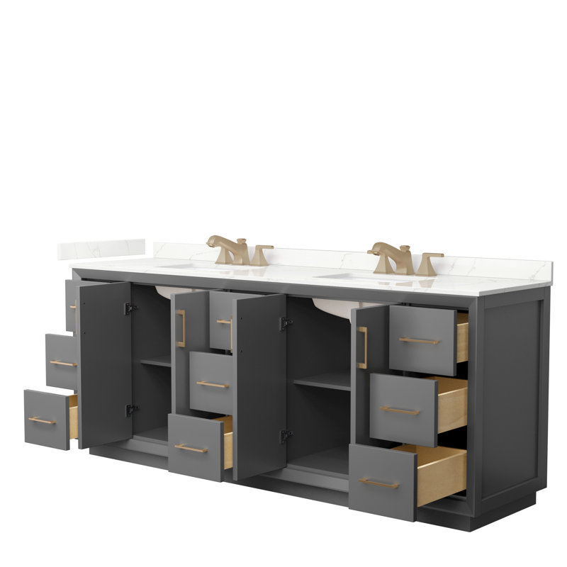 Strada 84'' W Double Vanity, Dark Gray, Giotto Quartz, Giotto Quartz