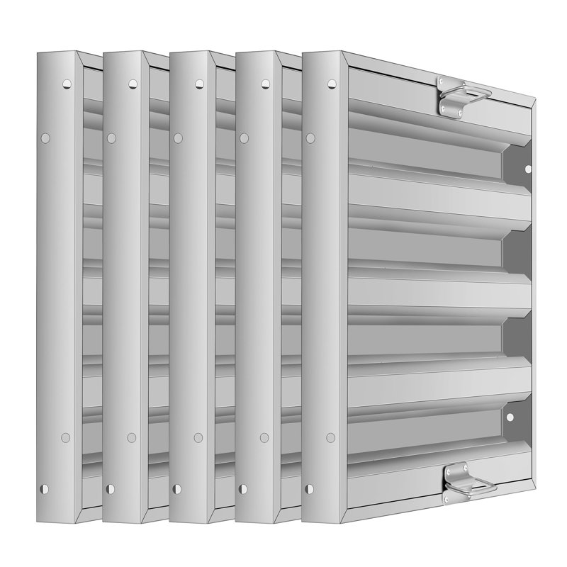 5PCS Commercial Range Hood Baffle Grease Filter, 430 Stainless Steel, 4-Groove Design, Vertical Mount, Dishwasher Safe Restaurant Vent Filter