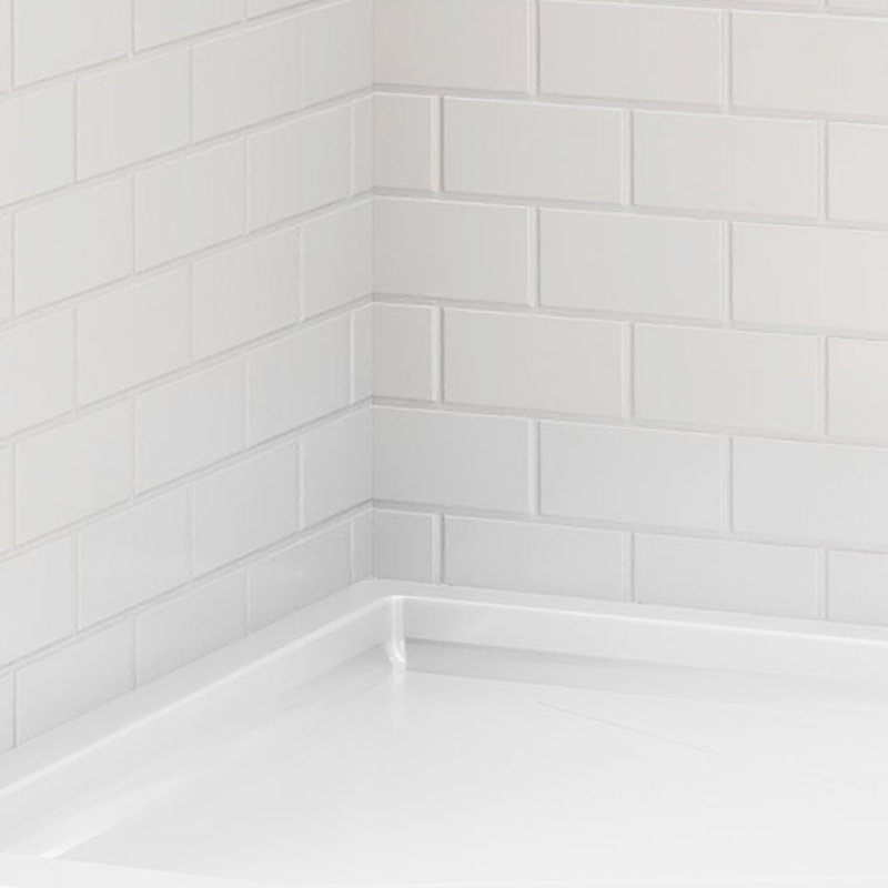 Ensemble de panneaux de douche muraux encastrables l 60 po x P 32 po x H 96 po avec motif de briques blanches décalées, conception texturée, installation rapide et ajustable, épaisseur de 1/8 po (2,8 mm)