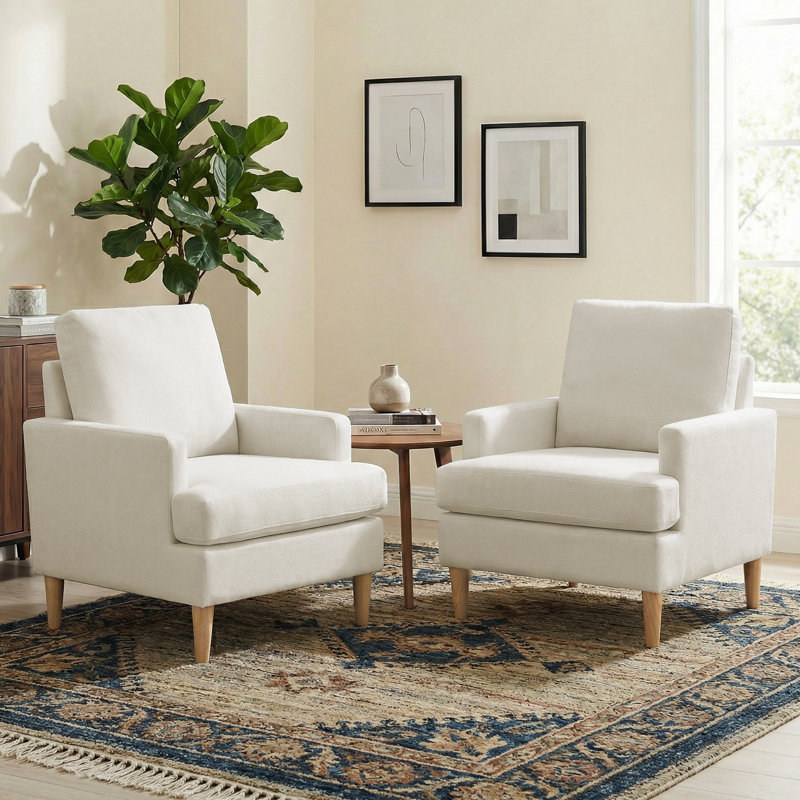 Chaise d'appoint avec pieds en bois massif, Tissu beige