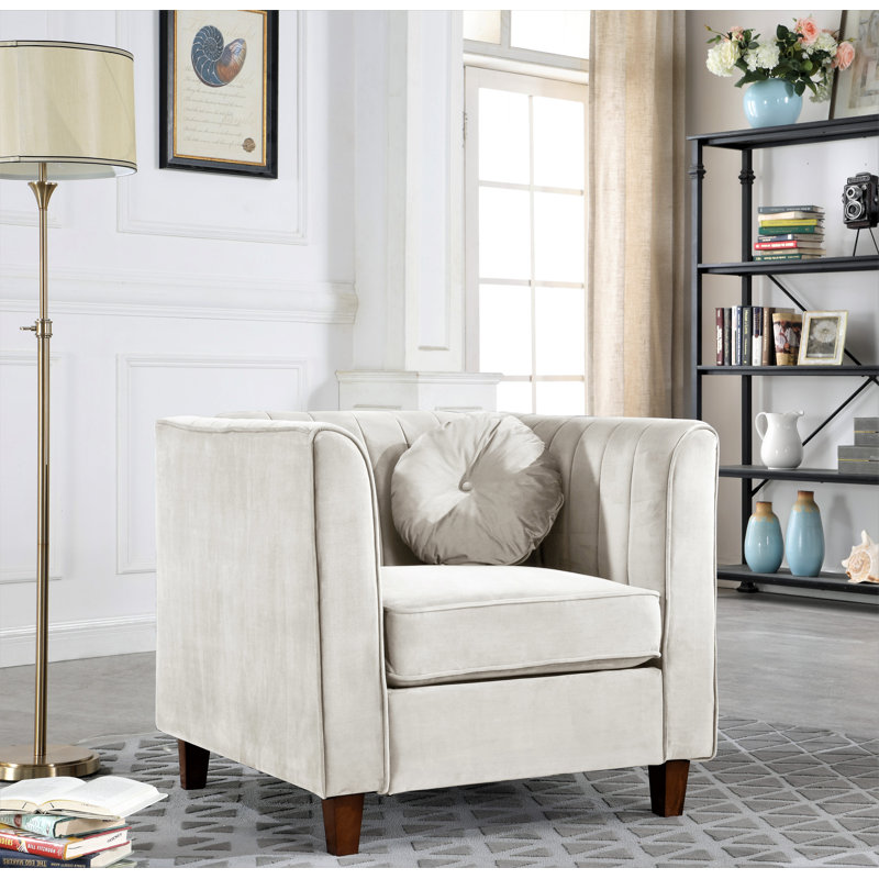 Berton Velvet Armchair, Beige 