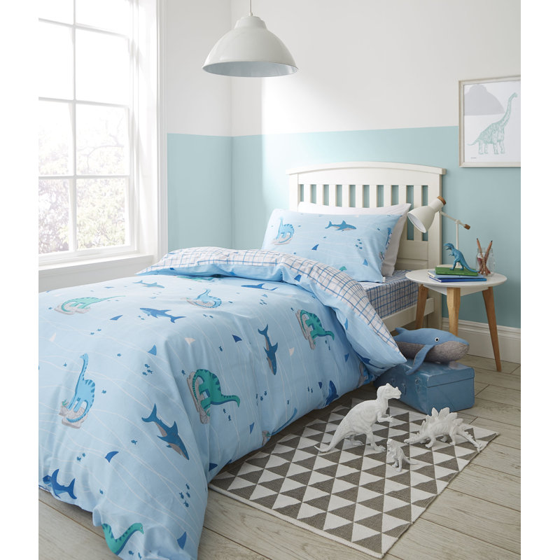 Dinoshark Tartan 100% Cotton Percale Fitted Sheet