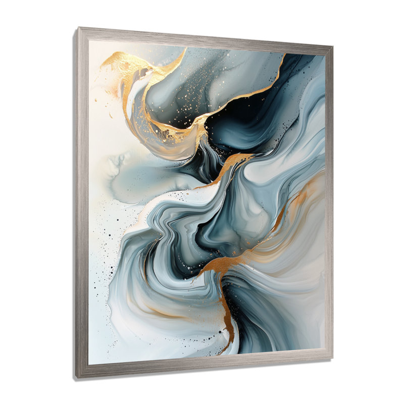 Sikorski II - Art mural abstrait sur toile, H 32 po x l 24 po, Picture Framed, Argent argent