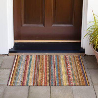Tapis rayé intérieur / extérieur lavable à la machine Husby ACN2218