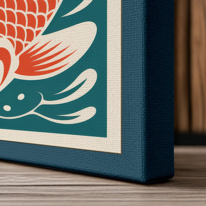 Flowing Koi Japandi 1 Piece Wrapped Canvas Wall Art, 36x24 - 91.4 x 61.0 cm, Teal Border