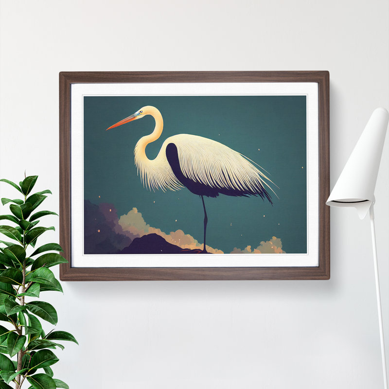 Unusual Heron Bird - Framed Print, 46cm H x 64cm W x 2cm D, Brown
