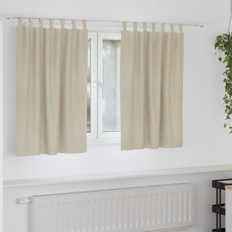 Rideaux occultant avec boucles de suspension 2 pièces en velours, Crème, crème, L 55,1 po x L 88,6 po