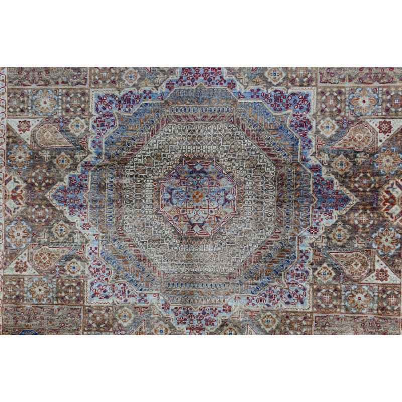 Hand Knotted Wool Area Rug in Brown And Blue