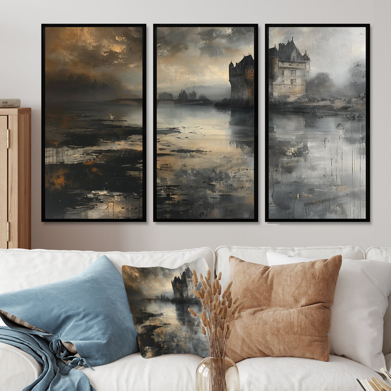 - Ensemble d'impressions murales Chateaus, H 28 po x l 36 po x P 1 po, Toile avec cadre flottant noir