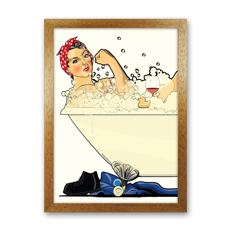 We Can Do It Bath - Graphic Art Print on Paper, 84cm H x 60cm W x 3cm D, Oak Framed