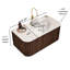 Meuble-lavabo de salle de bain 36 po avec lavabo, lavabo à fixation murale à bords arrondis flottants avec tiroir, lavabo en céramique blanc à motif de pierre, couleur noyer foncé pré-assemblé