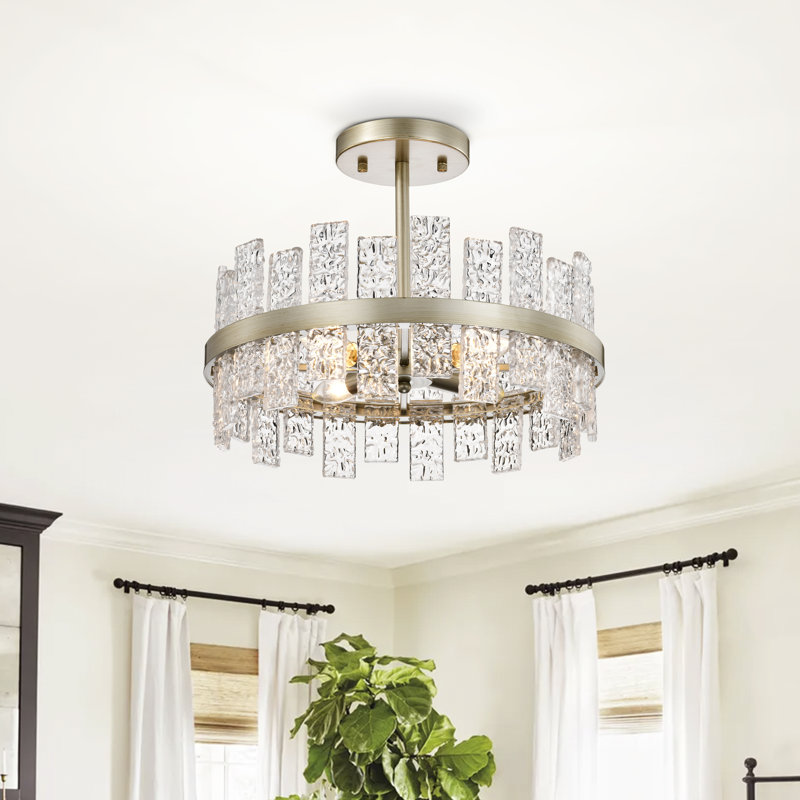 Kamariana 4-light 17" Brushed Champagne Silver Drum Glass Strip Semi Flush Mount