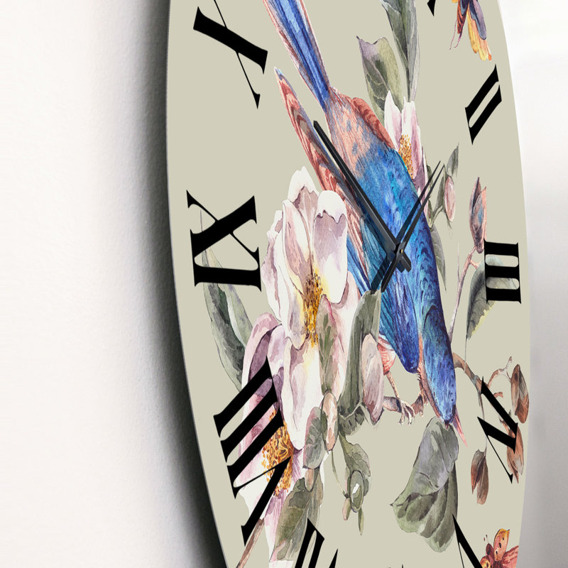 Pommier en fleurs et oiseau bleu - Horloge murale traditionnelle, Moyen