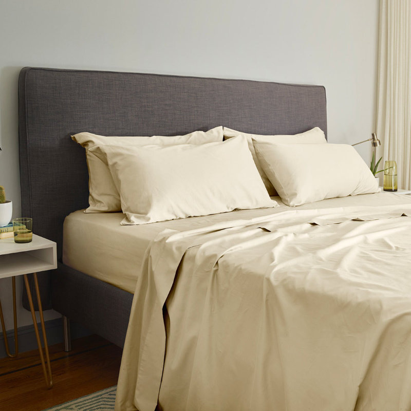 City Sateen Fitted Sheet, King Sheet Set with 4 Pillowcases, Ivory