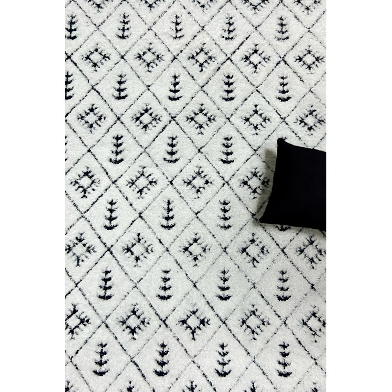 Traequan White Moroccan Machine Made Cotton Polyester Non-Slip Area Rug, Tapis de couloir 6 pi 6 po x 21 pi 3 po