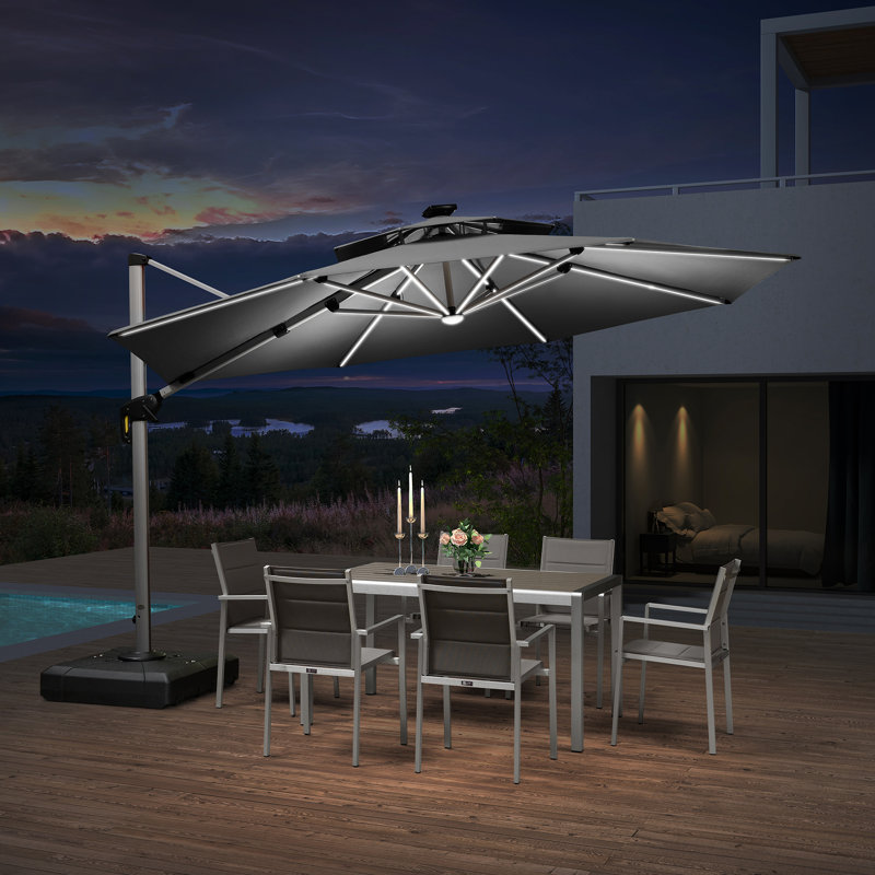 Parasol lumineux rond 12 pi Senner, gris, Gris
