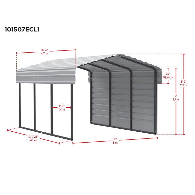 Steel Carport With 1 Side Wall Kit, 10X15X7, 98.4"H x 120"W x 183.25"D