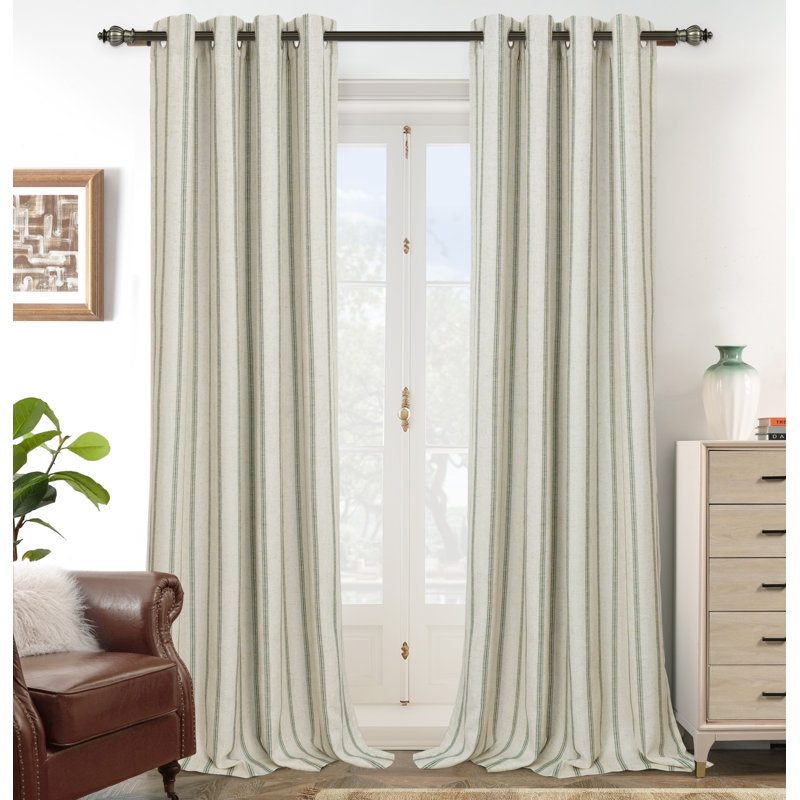 Paire de rideaux occultant, Rayure vert Loden / lin clair, L 52 po x L 108 po