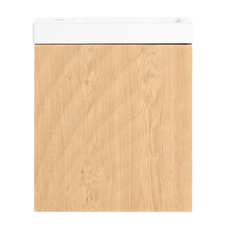 Meuble-lavabo mural 18,5 po avec lavabo en résine, porte simple à fermeture douce, bois naturel, porte en bois d'ingénierie à utilisation prolongée