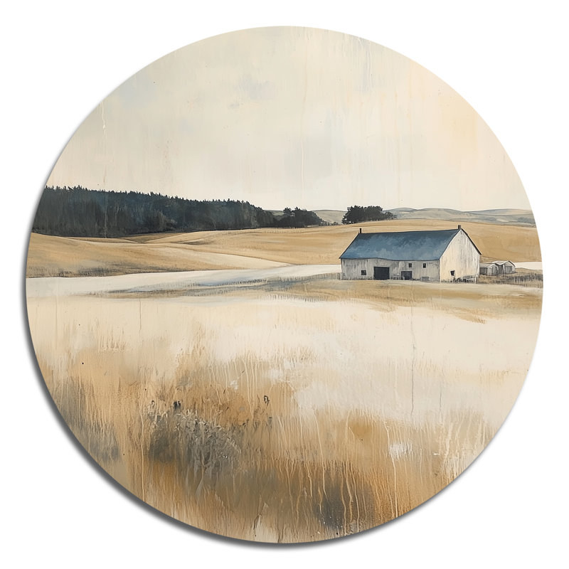 Ferme Golden Fields II - Décoration murale ronde en métal de style grange, H 16 po x l 16 po