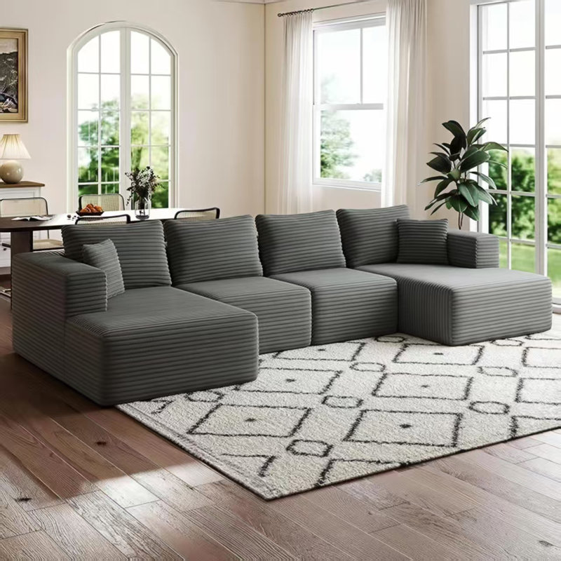 Canapé modulaire Boneless Boneless, canapé Cloud en forme de U, canapé modulaire en mousse à mémoire de forme 4 places pour pièce moyenne, gris