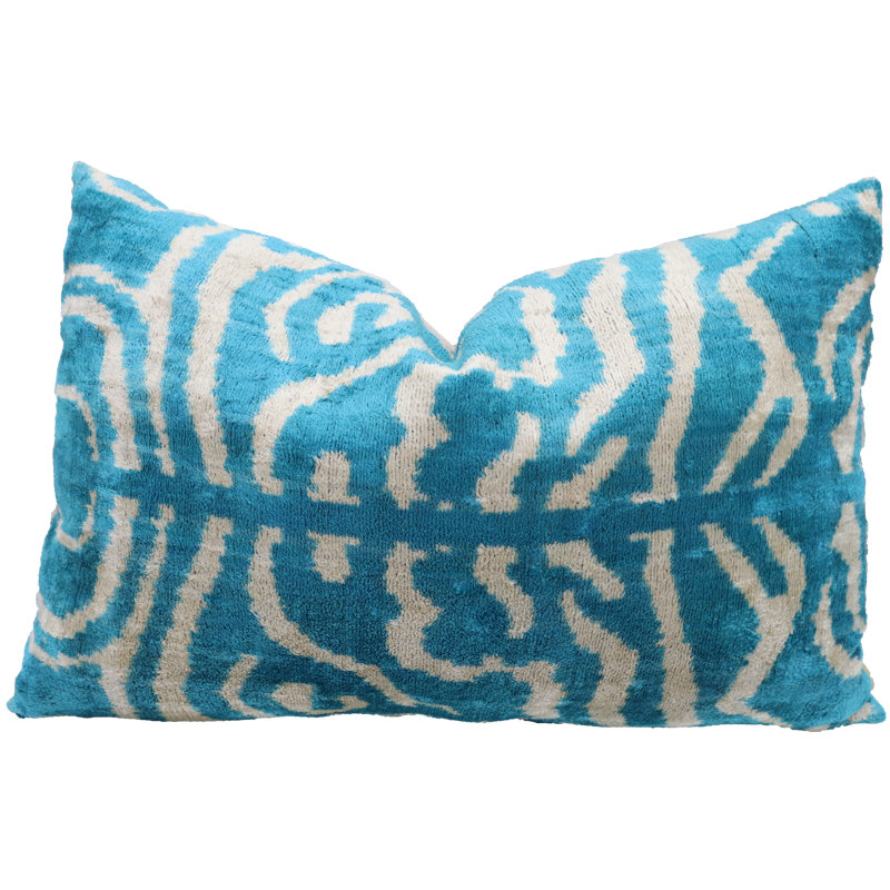Housse de coussin décorative faite à la main de luxe et insert en plumes de canard de qualité supérieure, Bleu