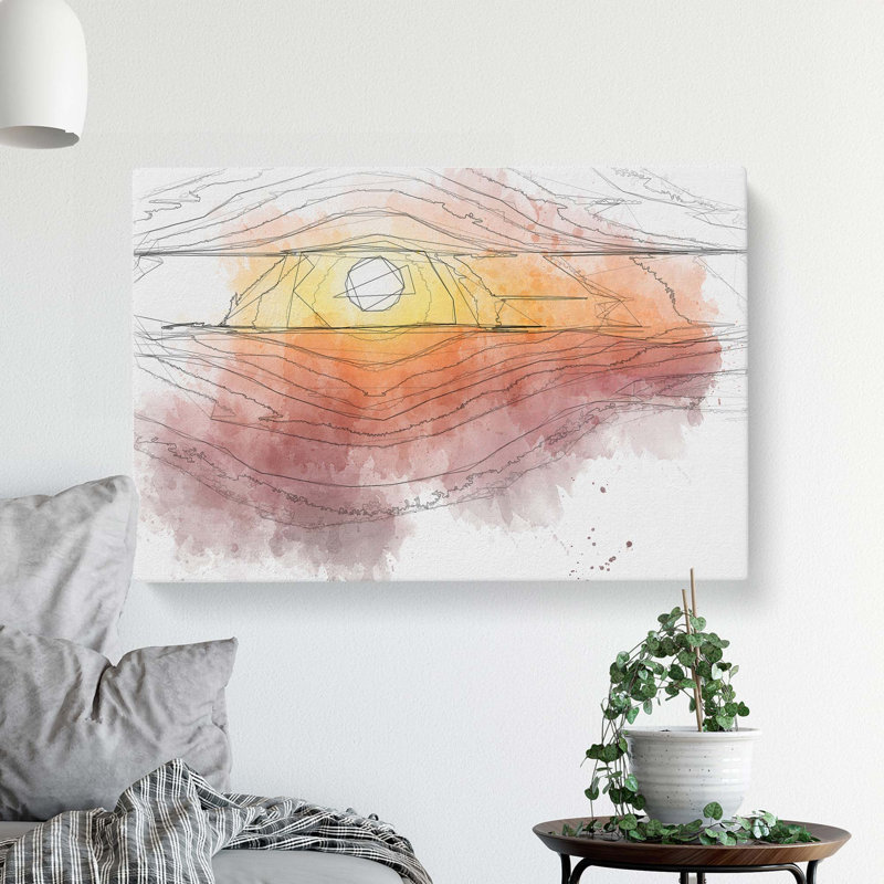 Sunset over the Hills in Abstract - Wrapped Canvas Drawing - Wrapped Canvas, 35cm H x 50cm W x 3cm D