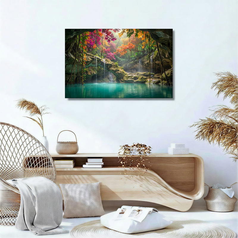 «Forest Waterfall», ensemble de 1 reproduction d'art sur toile, Wrapped Canvas, H 16 po x l 24 po