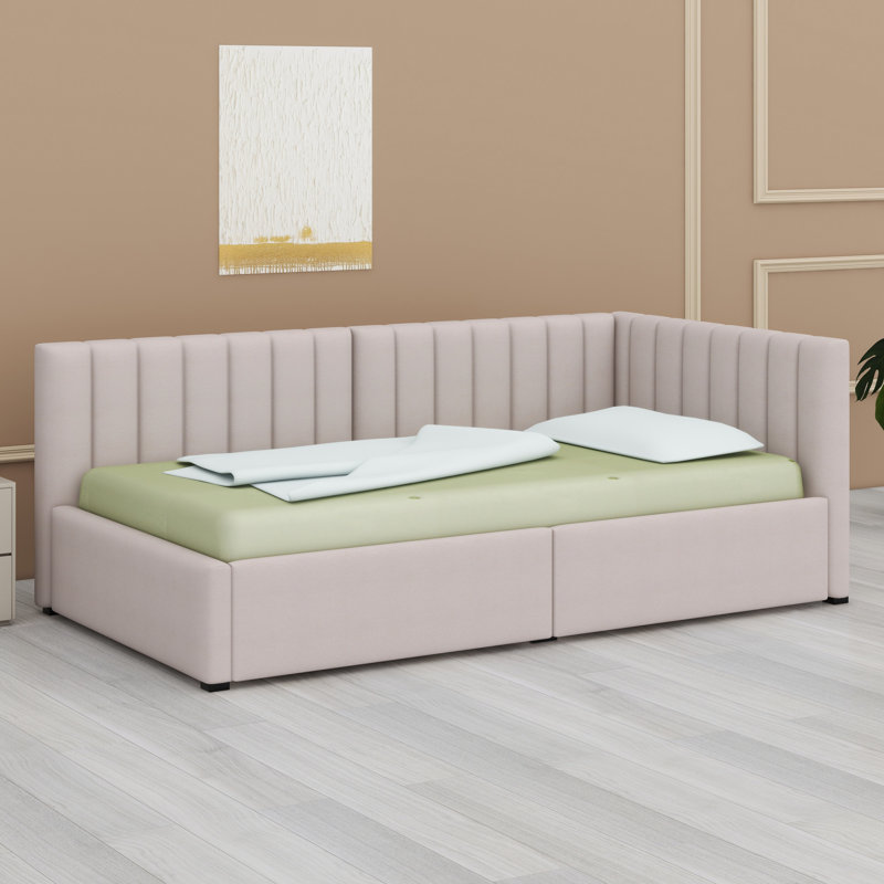 Upholstered Daybed With 2 Storage Drawers, Beige