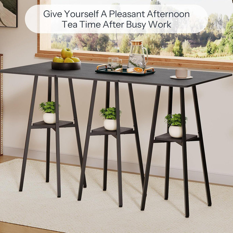 2-Tier High Top Pub Table, Counter Height Table with Storage,Black