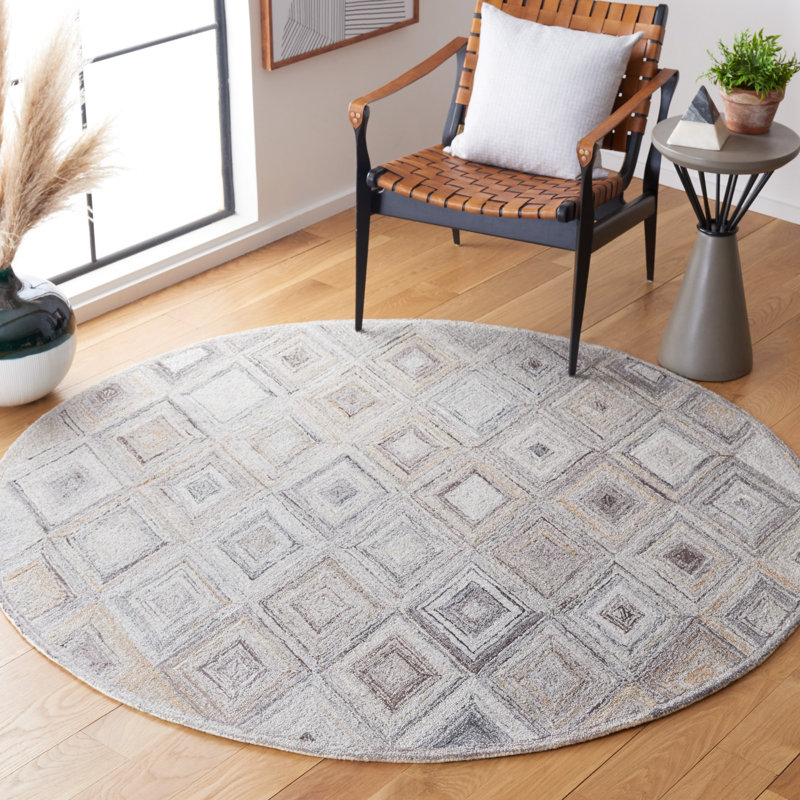 Liskeard Hand Tufted Geometric Area Rug , Round 6'