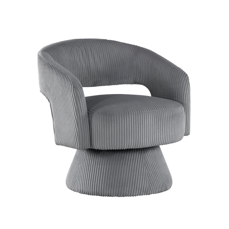 Mobilier de chaise pivotant en velours côtelé gris foncé, base en bois massif, fauteuil rotatif décoratif à 360 degrés pour la chambre à coucher, revêtement, structure