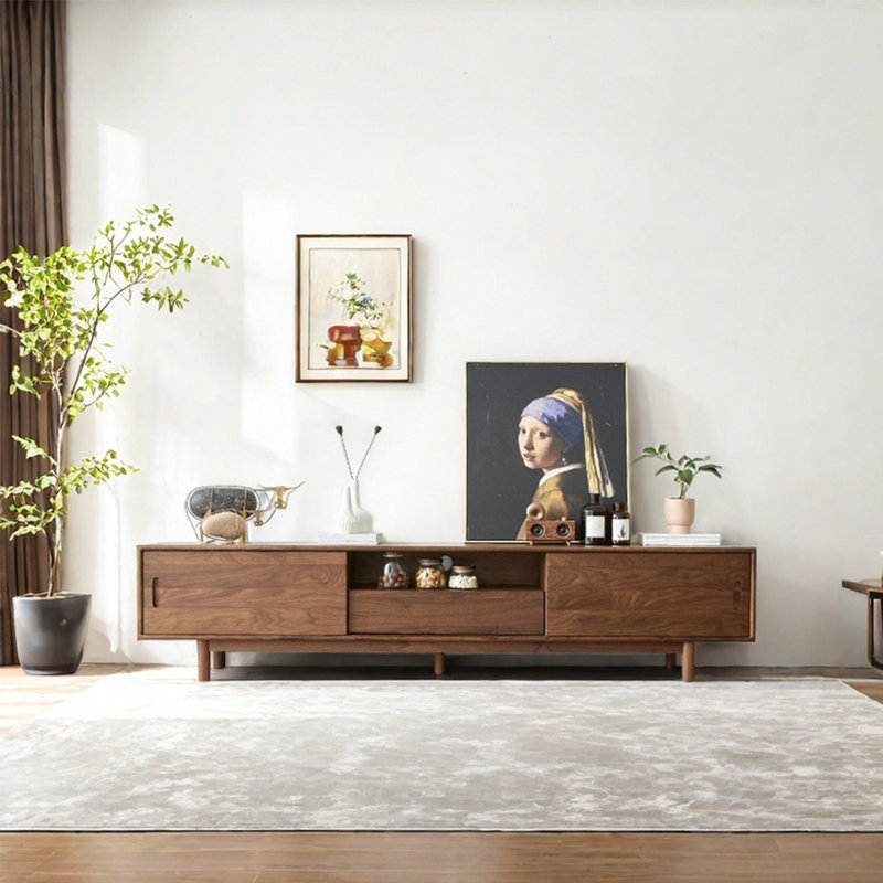 Meuble télé luxueux en noyer noir clair, 78.74"