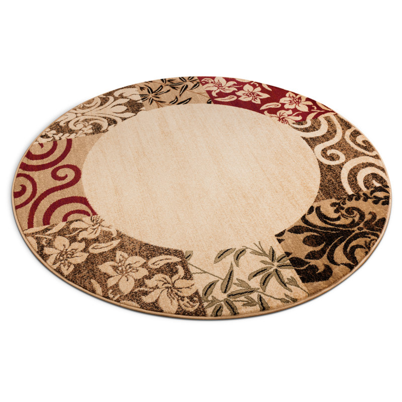 Tapis transitionnel beige Carleena, Rond 5 pi 3 po