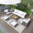 6-Pieces All Weather PE Wicker Sofa Set, Outdoor Rattan Sofa With Double Cushions, Wood Legs Wood Table Top,Easy To Remove For Cleaning, 4 Complimentary 5" Colorful Pillows, Beige And Gray