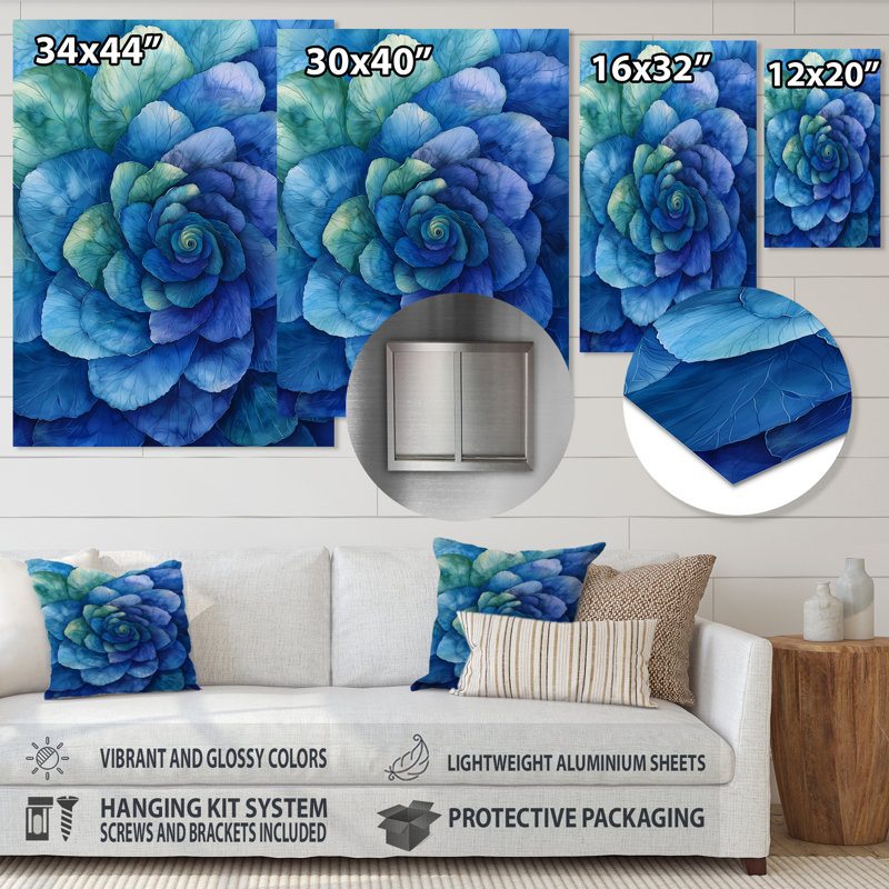 «Blue Hortensia Vortex V», impression murale en métal traditionnelle, H 40 po x l 30 po