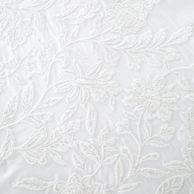Embroidery Floral 200 Thread Count Cotton Duvet Cover Set, Super King Duvet Cover + 2 Standard Pillowcases
