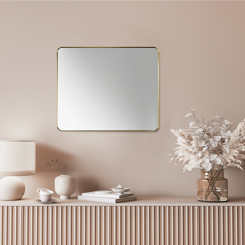 Metal Flat Wall Mirror, Brushed Gold, 30" H x 36" W