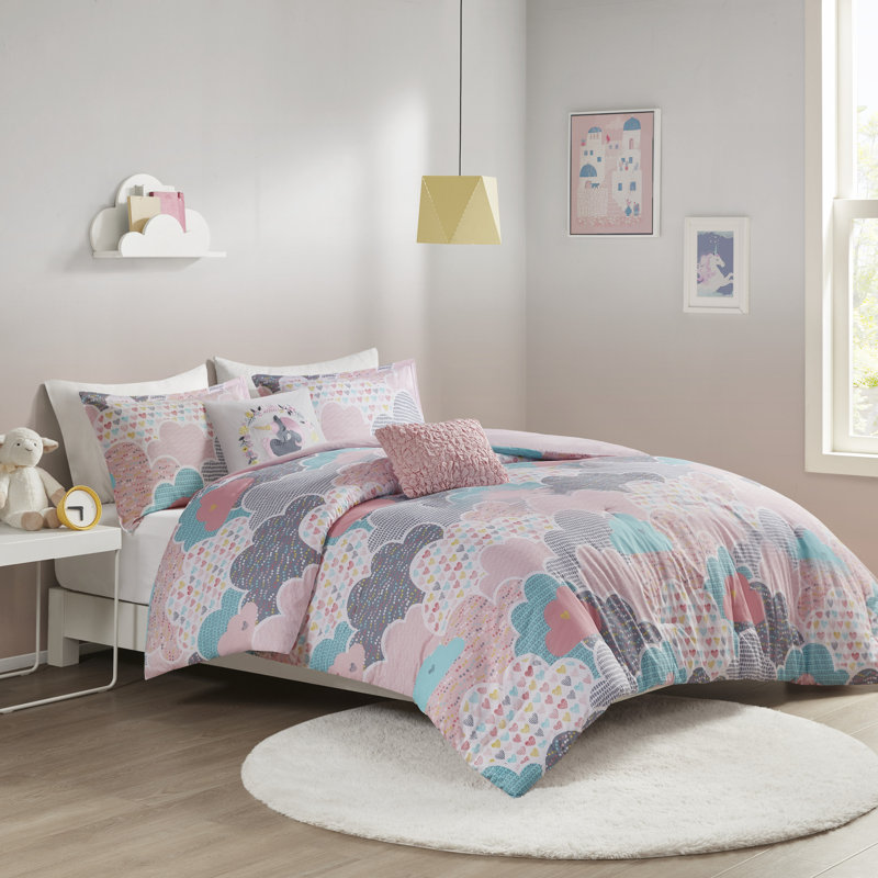 Ensemble d'édredon en coton Cloud, Édredon simple + 1 taie décorative + 2 coussins, Rose