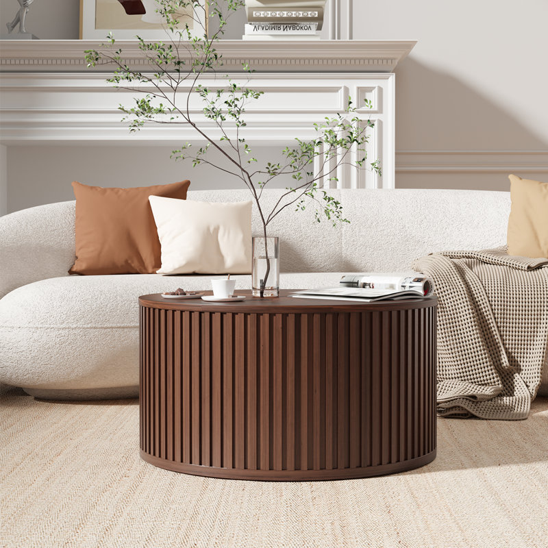 Ansel Lift Top Coffee Table With Storage, Round Solid Wood Coffee Table