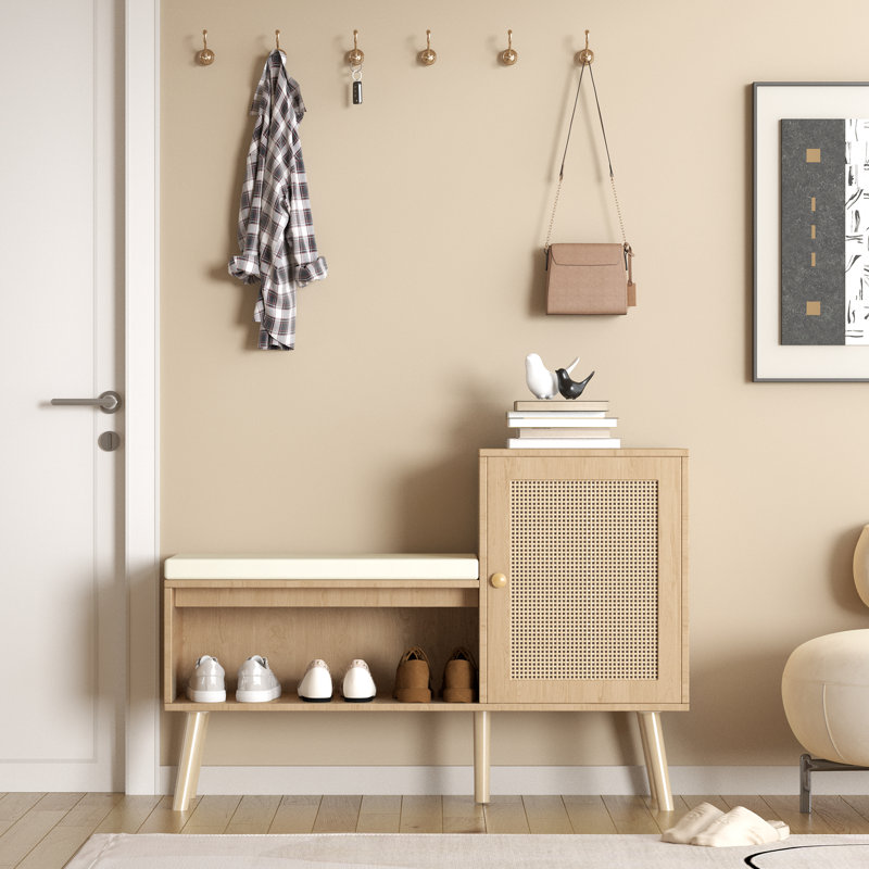 Spacieux banc de rangement pour 21 chaussures pour chambre à coucher et couloir avec coussin amovible pour armoire