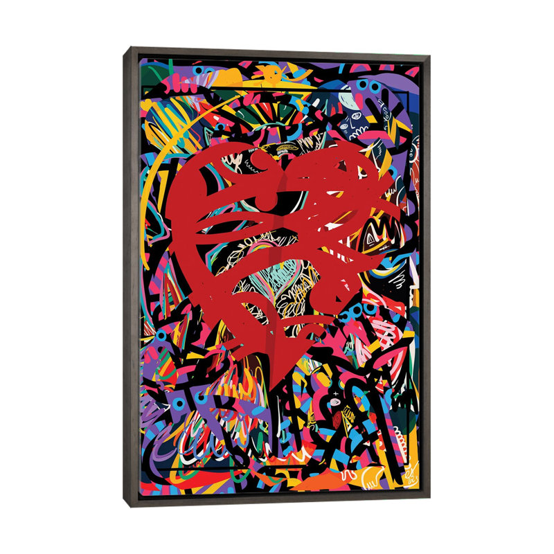 Graffiti, cœur rouge de l'amour - reproduction d'art murale, H 40 po x l 26 po, Impression encadrée sans passe-partout, Gris