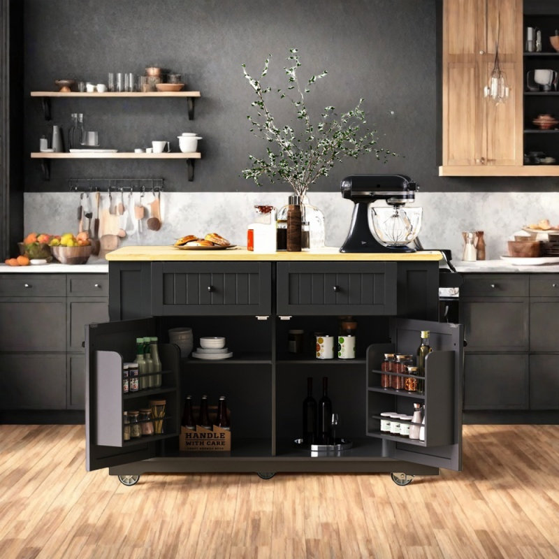 Kitchen Island with Drop Leaf, Black