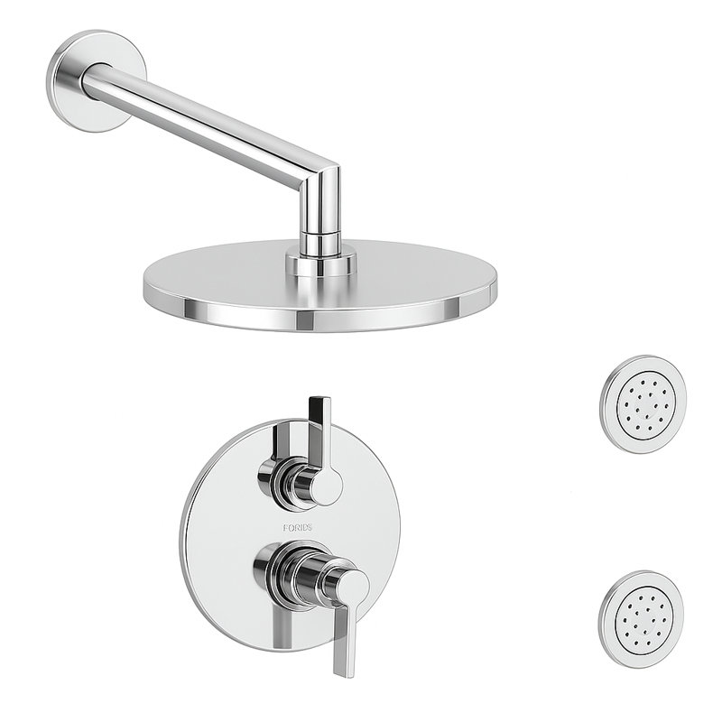 Brera Thermostatic Shower System with 2-Way Diverter, 8-Inch Rain Shower Head and Two Body Sprays, Valve Included